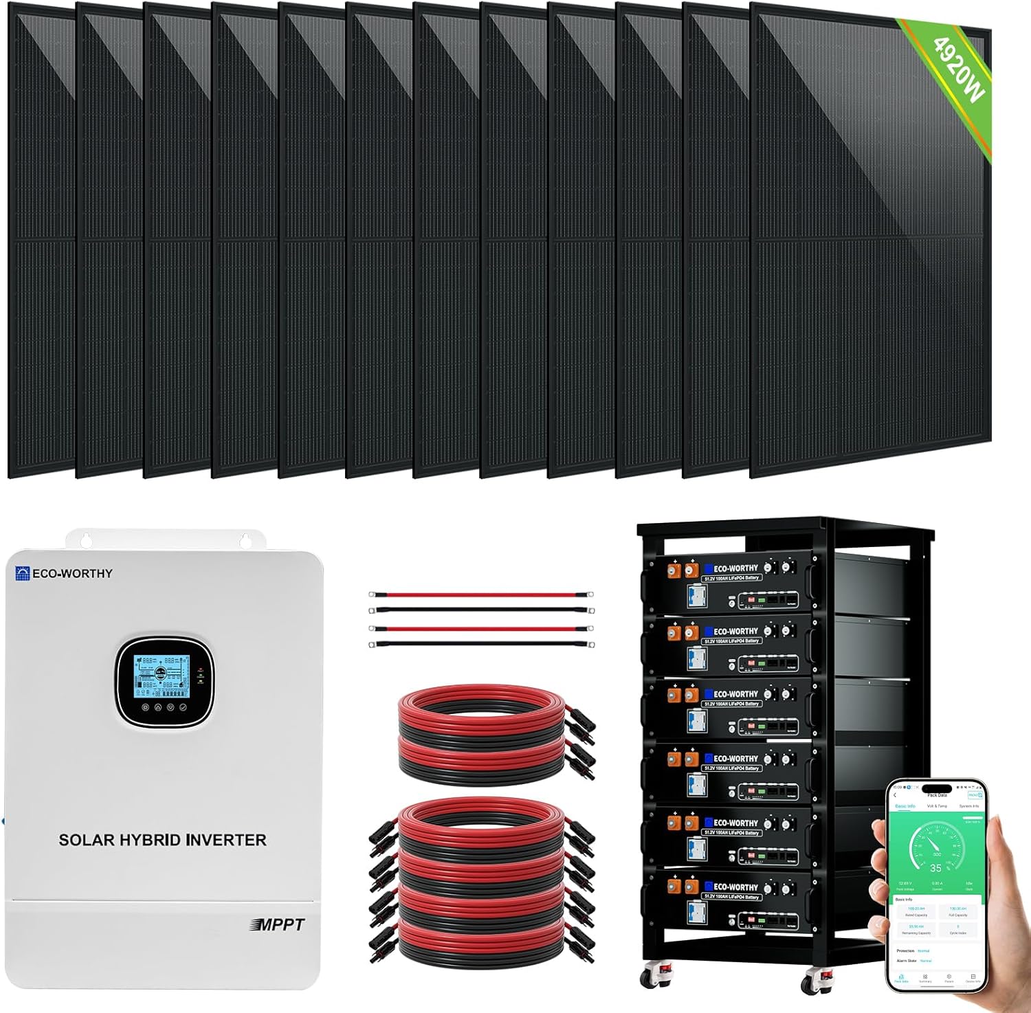 ECO-WORTHY 10KW Output Home Off-Grid Solar Power System: 30.72kwh Server Cabinet with Communication Lithium Battery, Large Capacity, More Freedom.4920W Monocrystalline Photovoltaic Solar Panel Matrix.